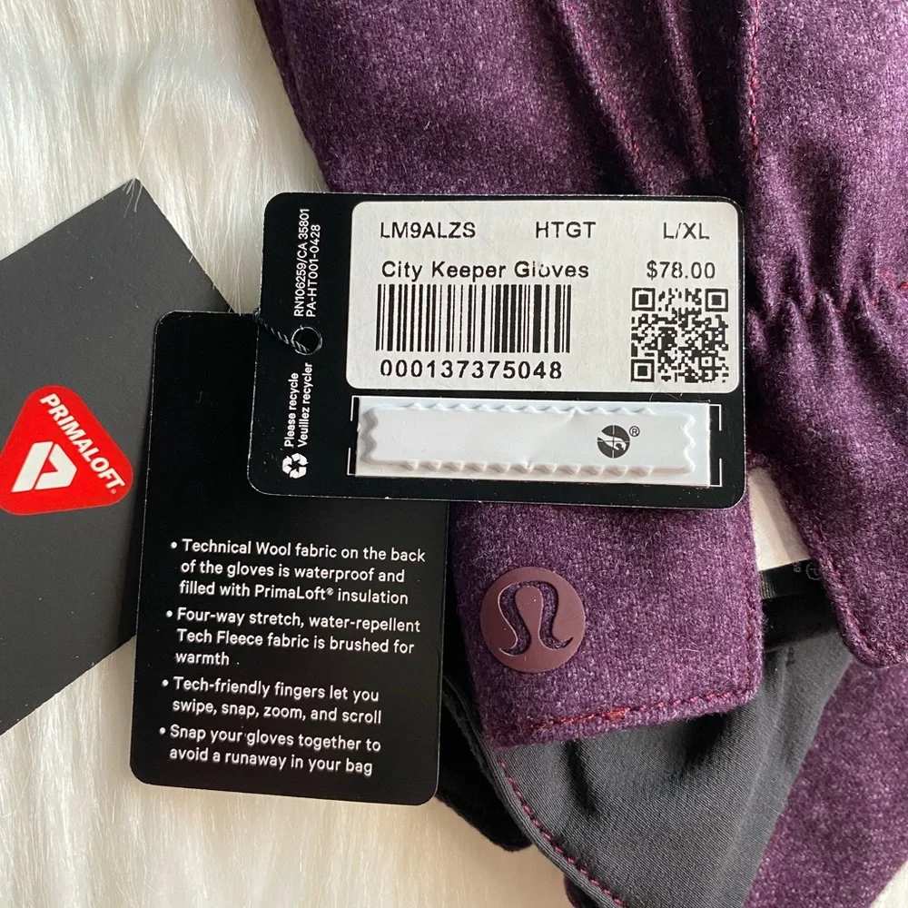 Lululemon City Keeper Gloves NWT L/XL Purple HTGT